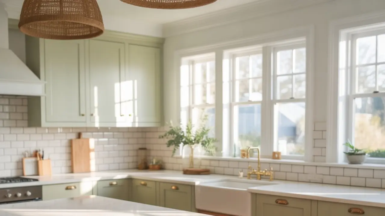 Remodeled kitchen featuring light green cabinets and white subway tile, reflecting a successful mid-project design preference shift.