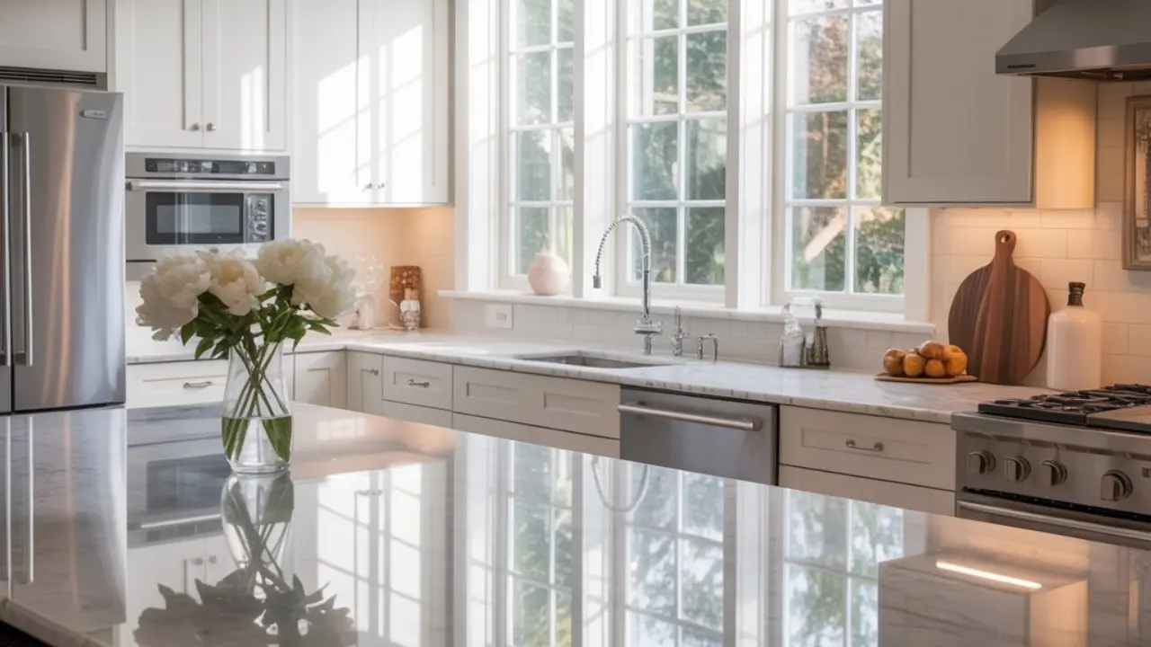 A professionally remodeled kitchen featuring a marble island and large windows, showcasing the results of structured renovation decision-making.