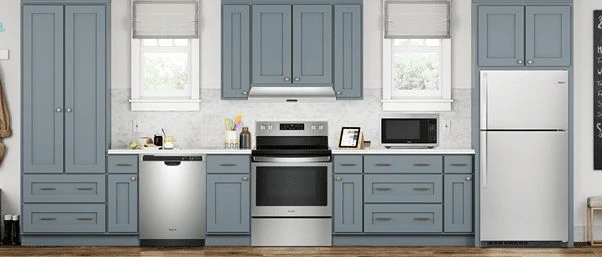 Blue grey kitchen cabinets fitted in a Wickliffe Ohio kitchen