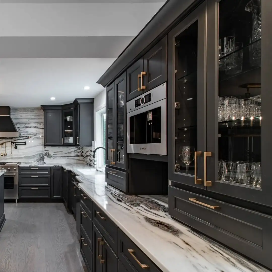Charcoal grey kitchen cabinets fitted in a Lorain Ohio kitchen
