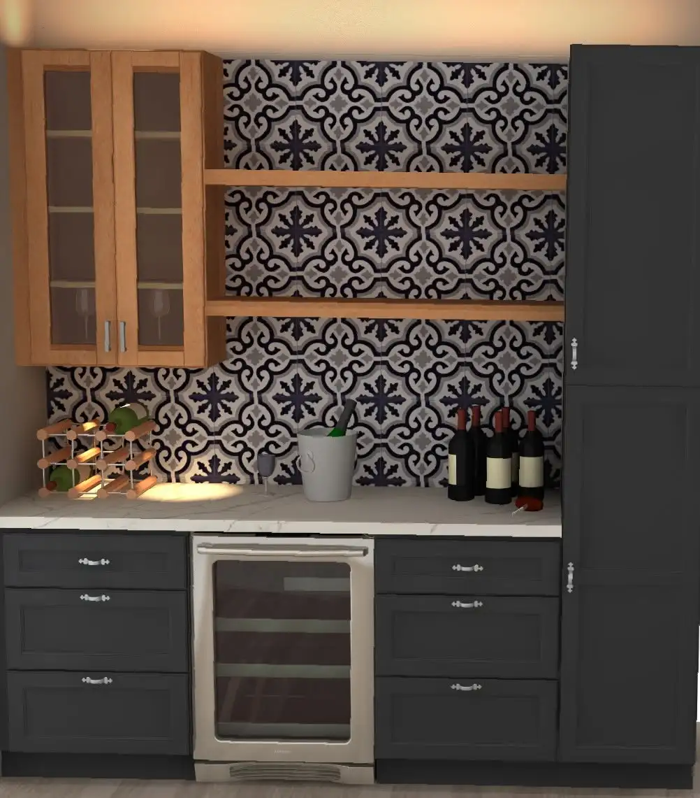 Dark kitchen cabinets with a built in wine fridge in Brunswick Ohio
