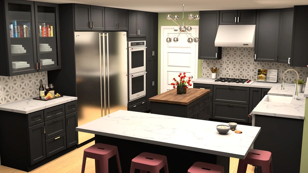 Dark wood kitchen cabinets installed in a Wickliffe Ohio kitchen remodel