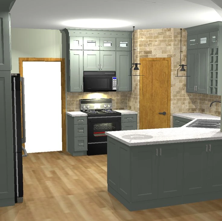Green kitchen cabinets designed for a Bay Village Ohio kitchen