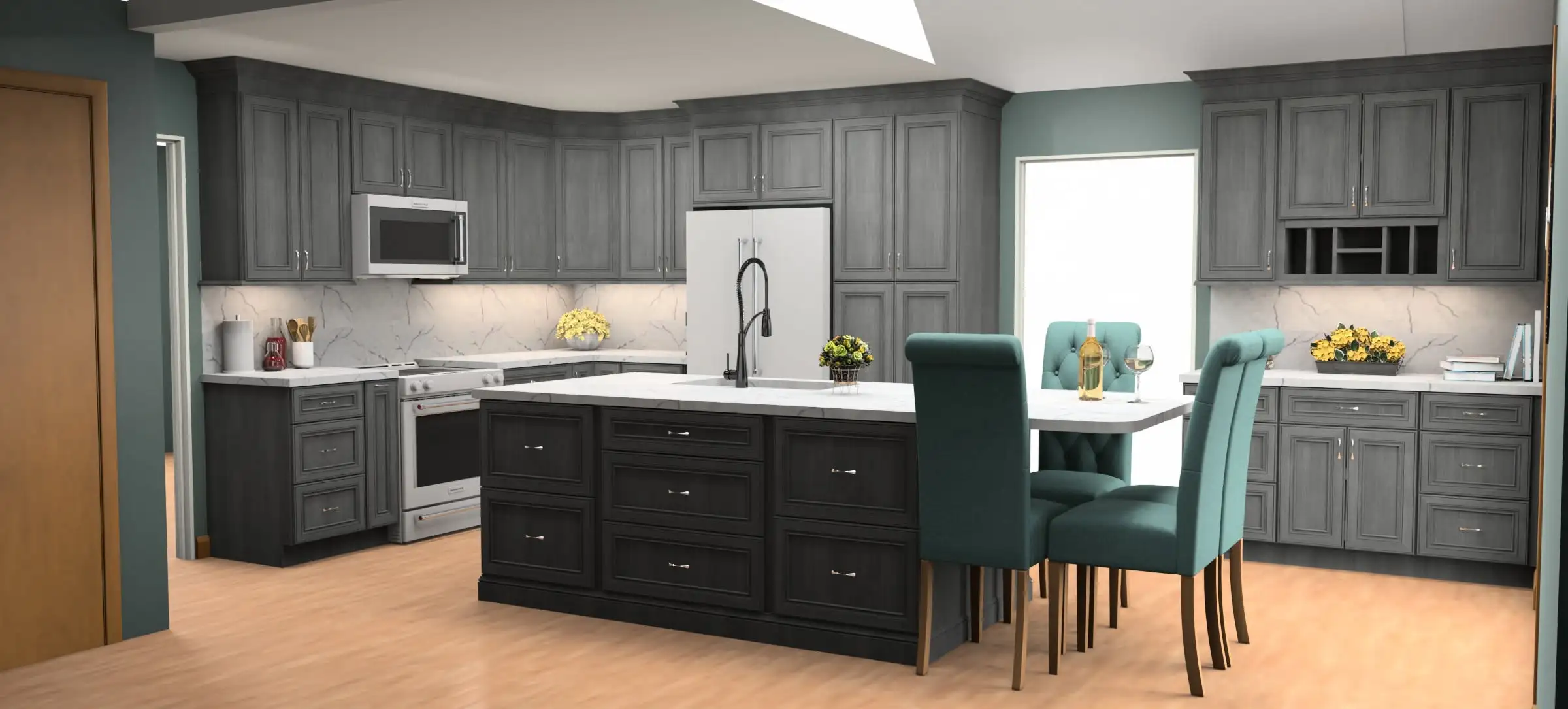 Grey kitchen cabinets with an island in a South Euclid Ohio kitchen