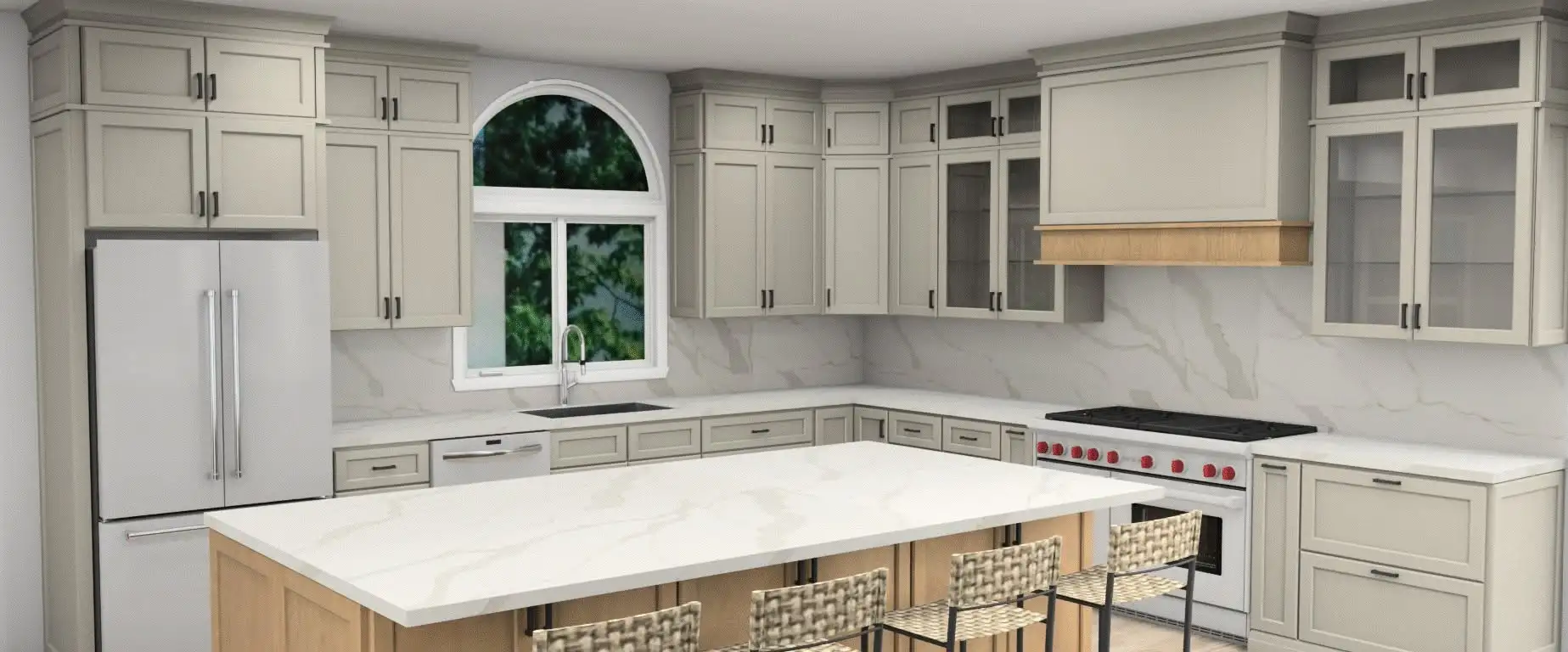 Large white kitchen with island remodeled for a Lyndhurst Ohio home