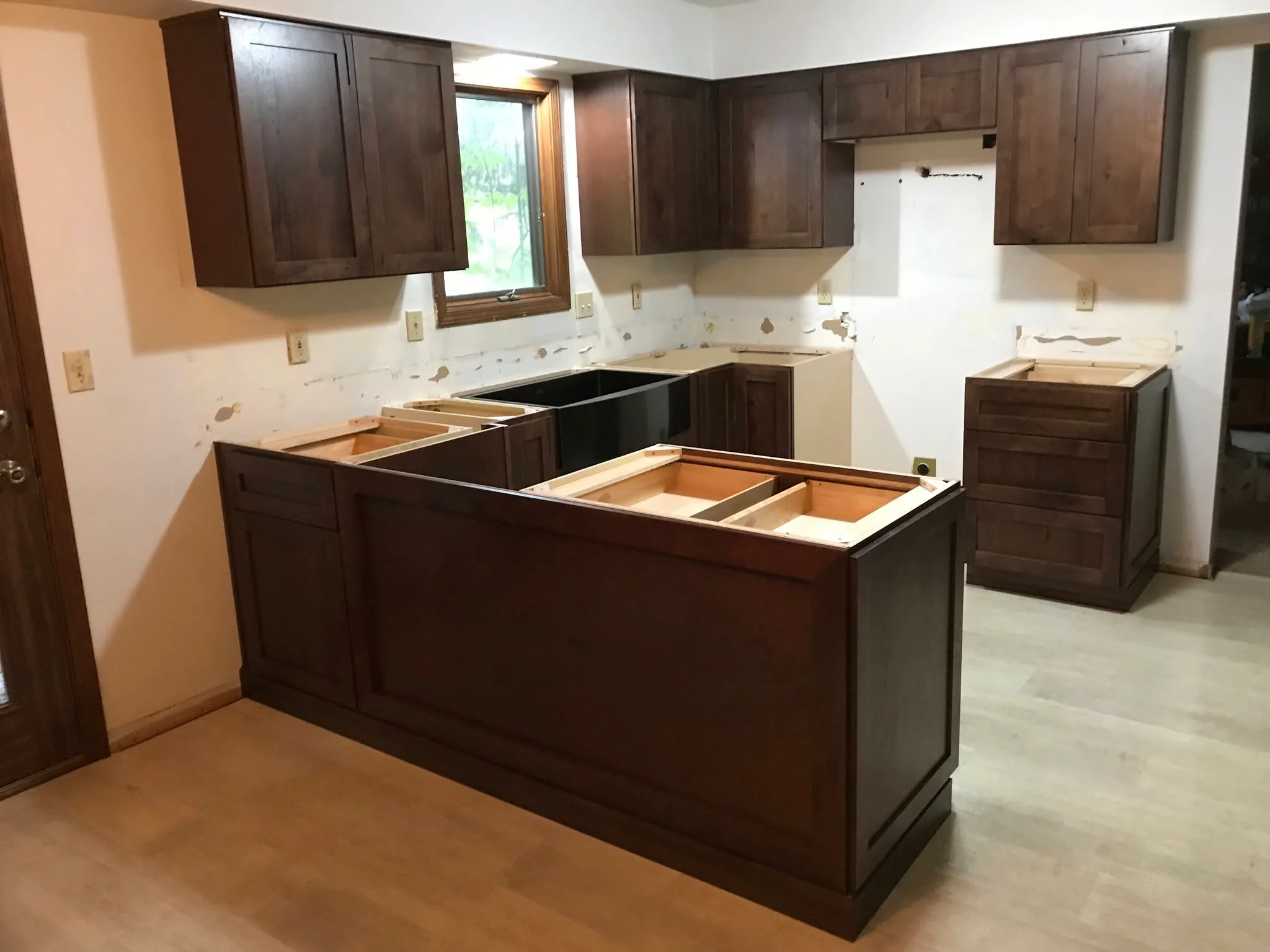 Rustic hickory kitchen cabinets installed in an Independence Ohio kitchen
