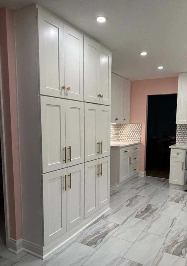 Stacked wall cabinets and pantry storage in an Elyria Ohio kitchen