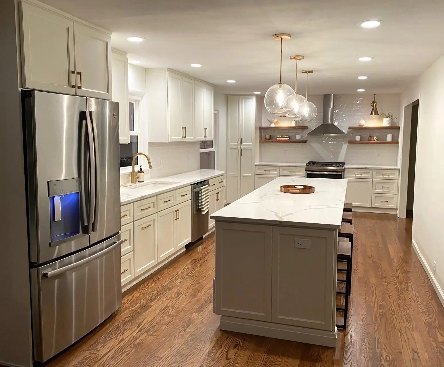 Kitchen island and stainless steel appliances in a Brecksville Ohio kitchen