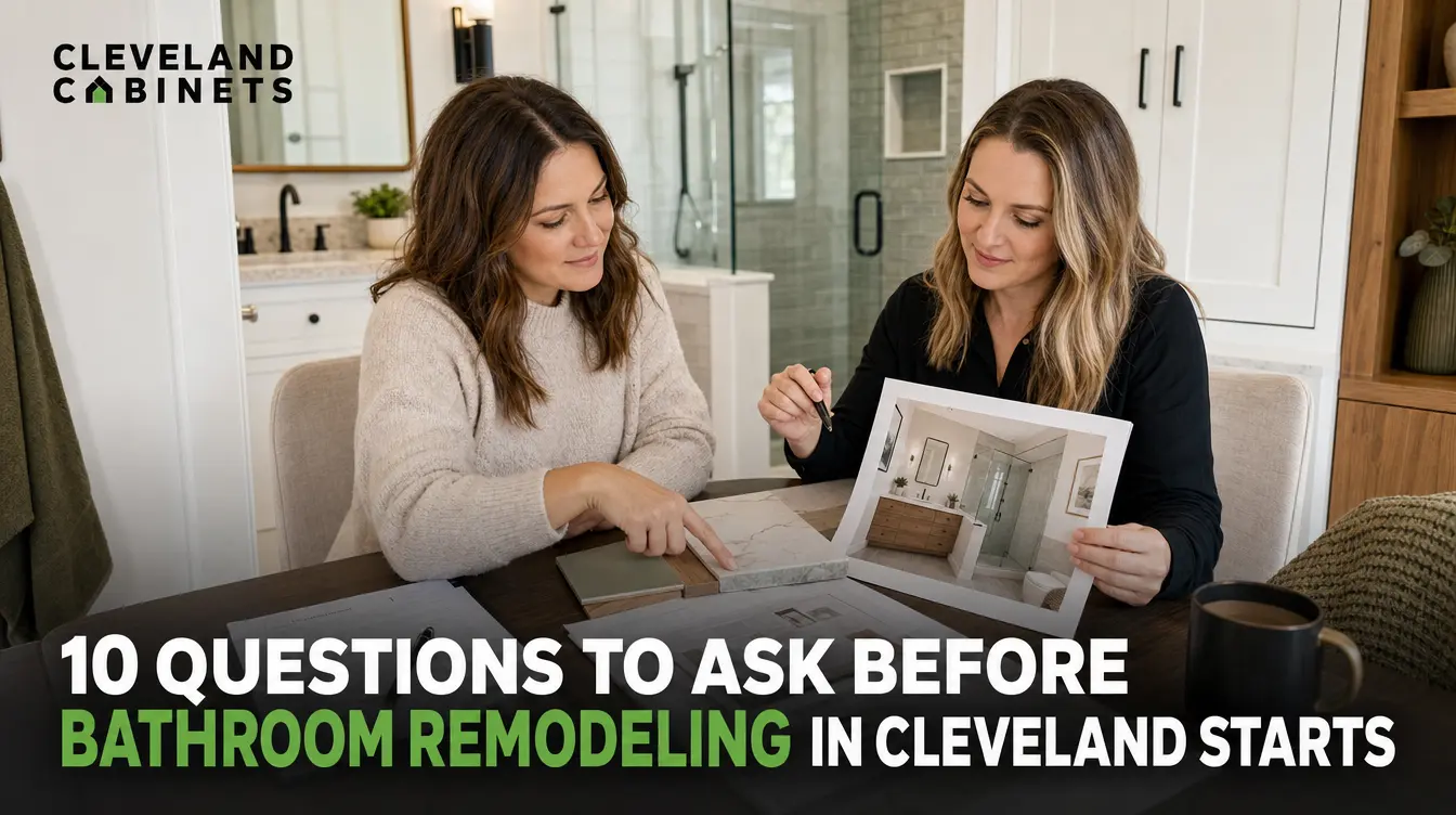 Homeowner and designer discussing questions before bathroom remodeling in Cleveland, Ohio