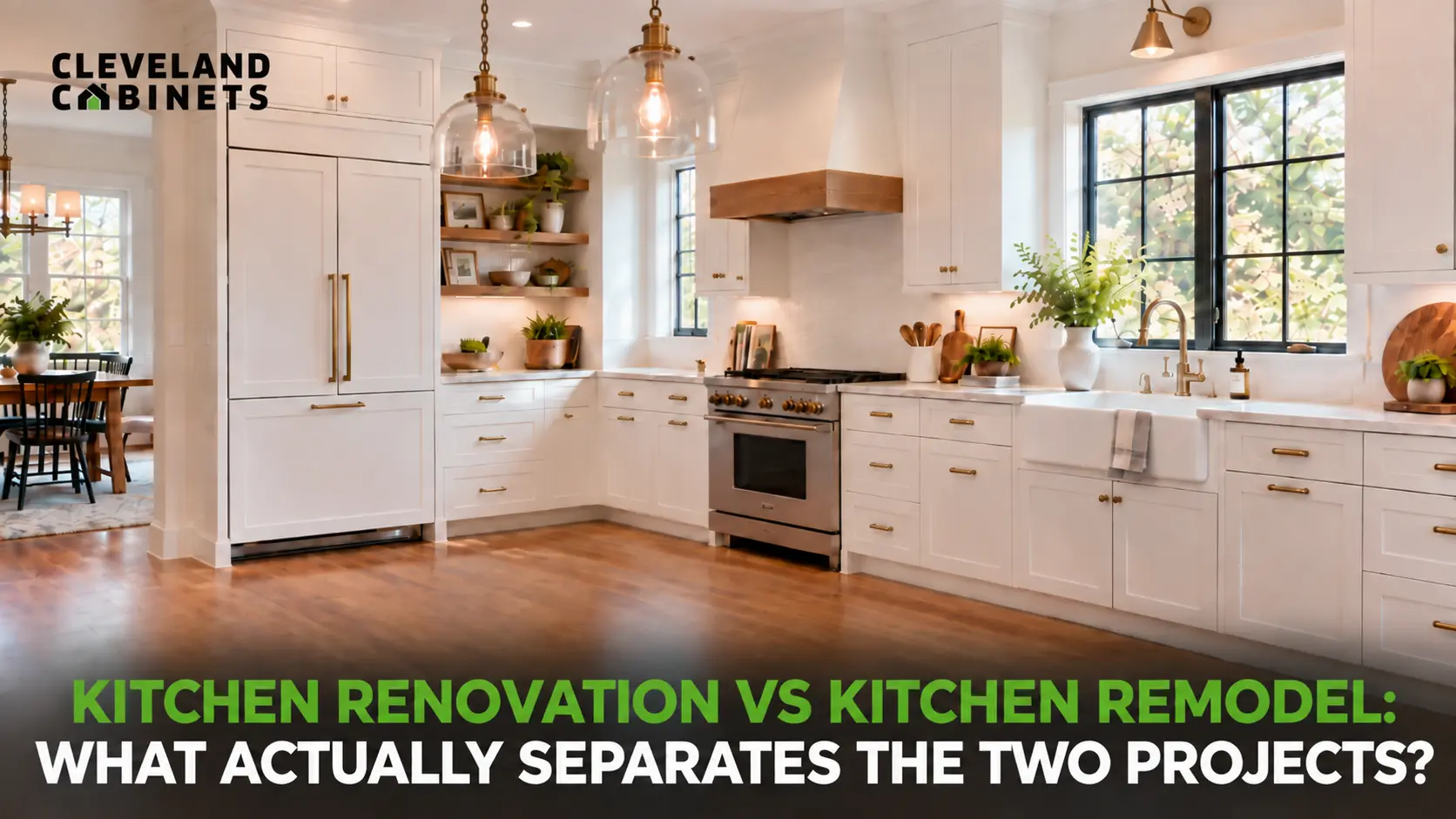 Kitchen renovation in Fairview Park near Kamm's Corners with white cabinetry and warm wood accents